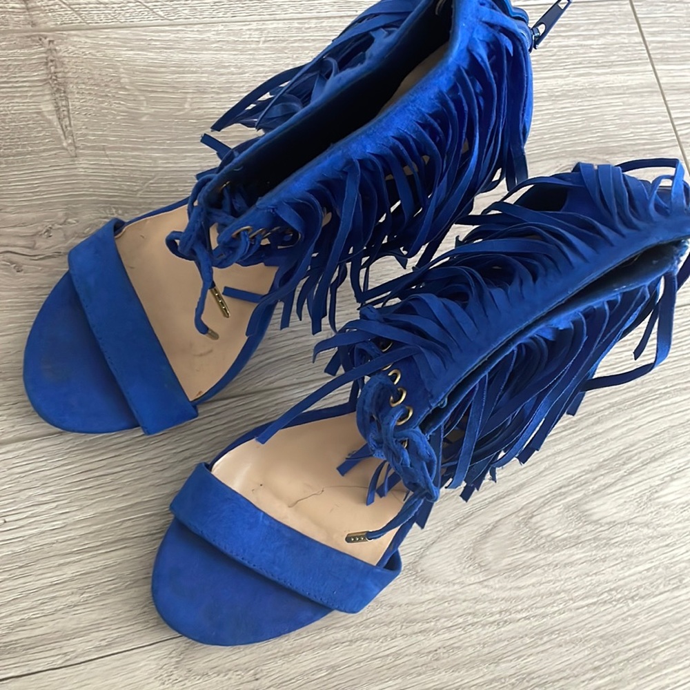 Blue fringe high heels